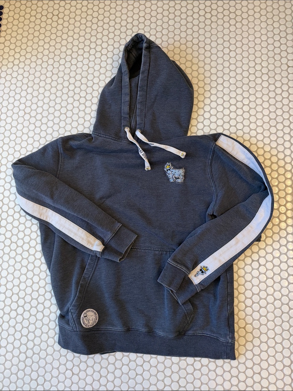 GOAT USA Charcoal Gray Hooded Sweatshirt with White Sleeve Stripes